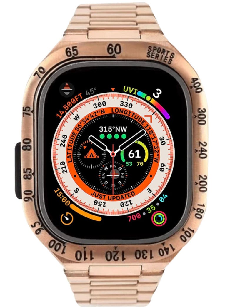 CAVIAR - Apple Watch Ultra 49mm Stainless Steel Case Band Luxurious and Exclusive  Metal Mod Kit For iWatch Series Ultra Metal Bezel Rose Gold - Image 1