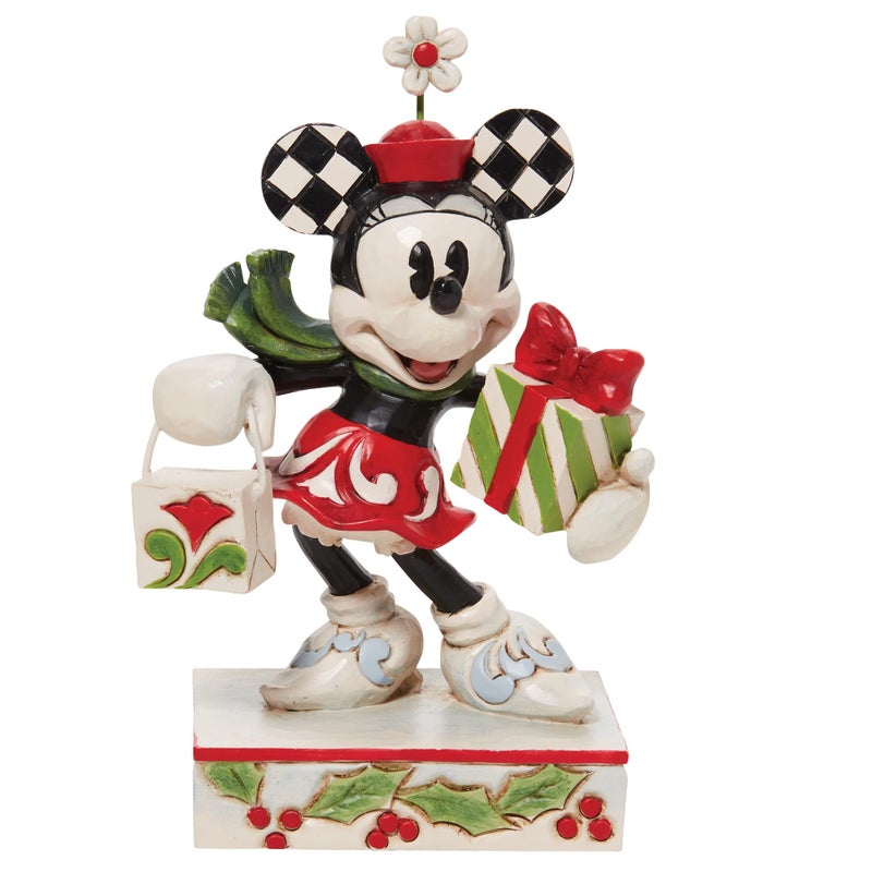 Enesco Enesco Jim Shore Disney Traditions Minnie Mouse Christmas Shopping Figurine 525 Inch Multicolor