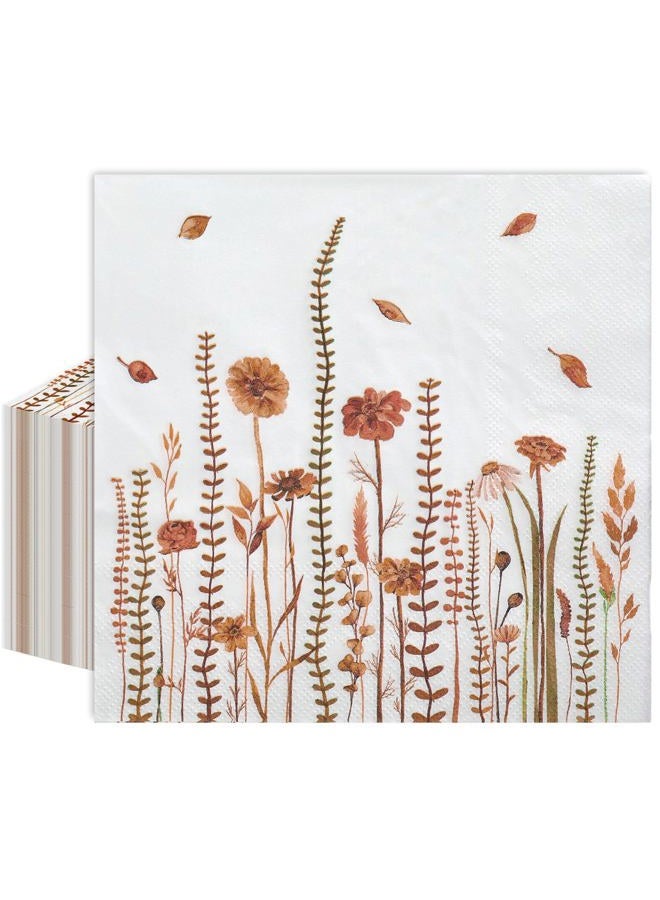 AnyDesign 80Pcs Fall Floral Paper Napkins Disposable Watercolor Wildflower Luncheon Napkins Wild Floral Plants Dessert Dinner Hand Napkin for Autumn Birthday Wedding Party Supplies, 6.5 x 6.5 Inch - Image 1