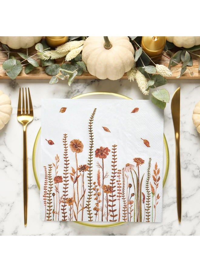 AnyDesign 80Pcs Fall Floral Paper Napkins Disposable Watercolor Wildflower Luncheon Napkins Wild Floral Plants Dessert Dinner Hand Napkin for Autumn Birthday Wedding Party Supplies, 6.5 x 6.5 Inch - Image 5