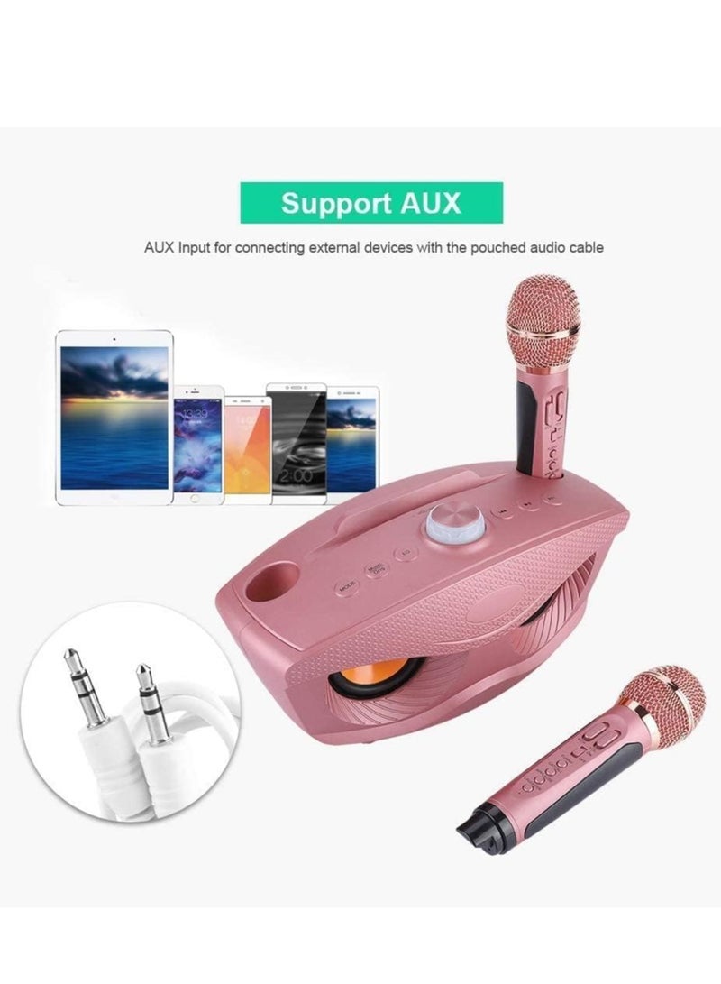 ELTRAZONE Portable Karaoke Machine, Wireless Bluetooth Speaker with 2 Microphones Home Karaoke Support AUX TF Card U Disk FM Radio for Family Home Party (Wireless Bluetooth Speaker, PINK)  - Image 5