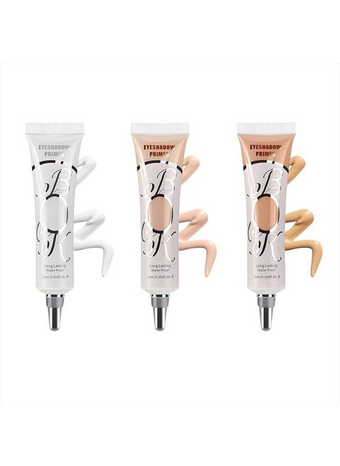 3 Pack Matte Eyeshadow Primer for Oily Lids No Crease White Medium Dark Cream Eye Primer Makeup Eyeshadow Base Waterproof & Long Lasting Eyelid Primer Liquid Eye-shadow for All Shadows (Set E)