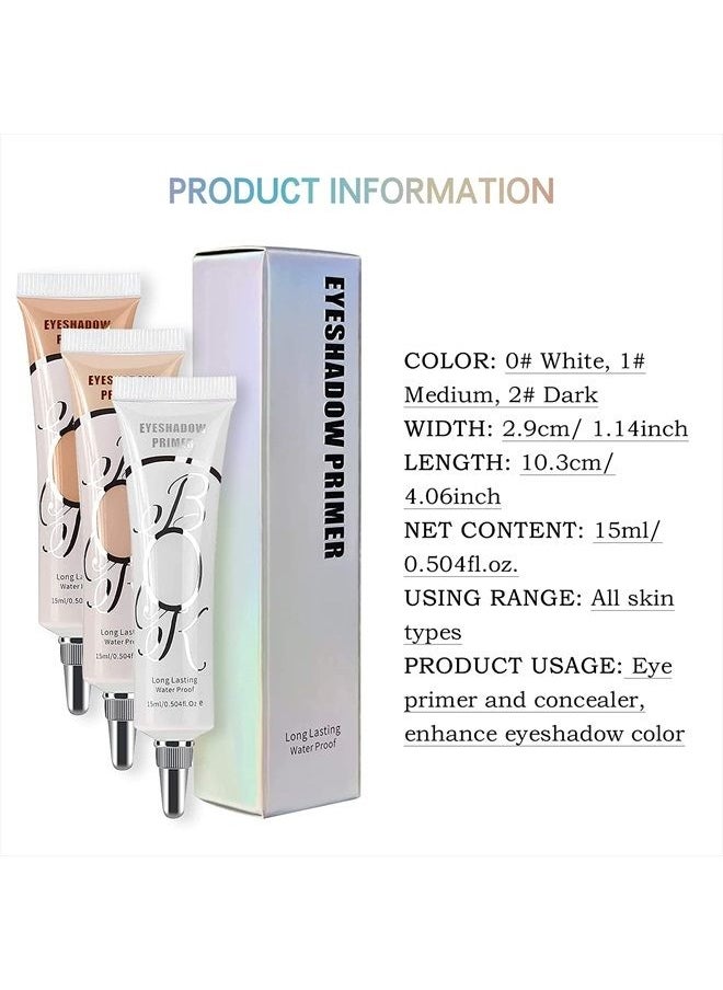 3 Pack Matte Eyeshadow Primer for Oily Lids No Crease White Medium Dark Cream Eye Primer Makeup Eyeshadow Base Waterproof & Long Lasting Eyelid Primer Liquid Eye-shadow for All Shadows (Set E)