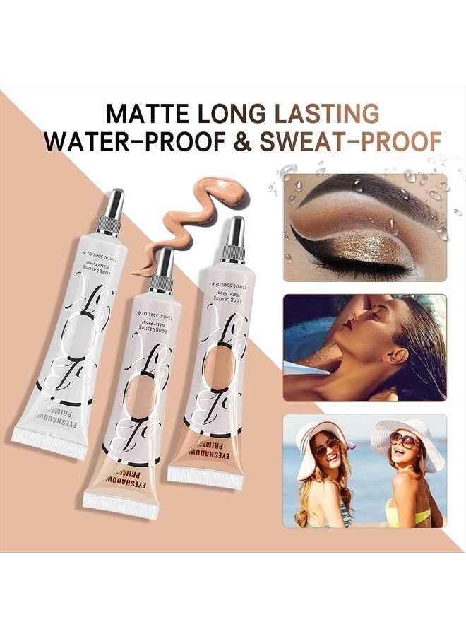 3 Pack Matte Eyeshadow Primer for Oily Lids No Crease White Medium Dark Cream Eye Primer Makeup Eyeshadow Base Waterproof & Long Lasting Eyelid Primer Liquid Eye-shadow for All Shadows (Set E)