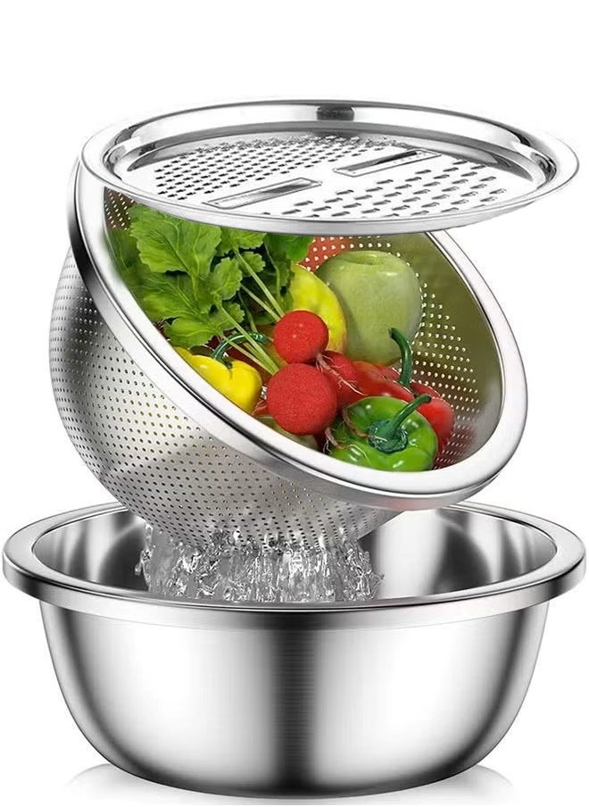 BLOOMING TIME 3 Piece Multifunctional Stainless Steel Kitchen Grater Set, Can Wash Vegetables And Drain, Can Be Grated And Sliced  - Image 1