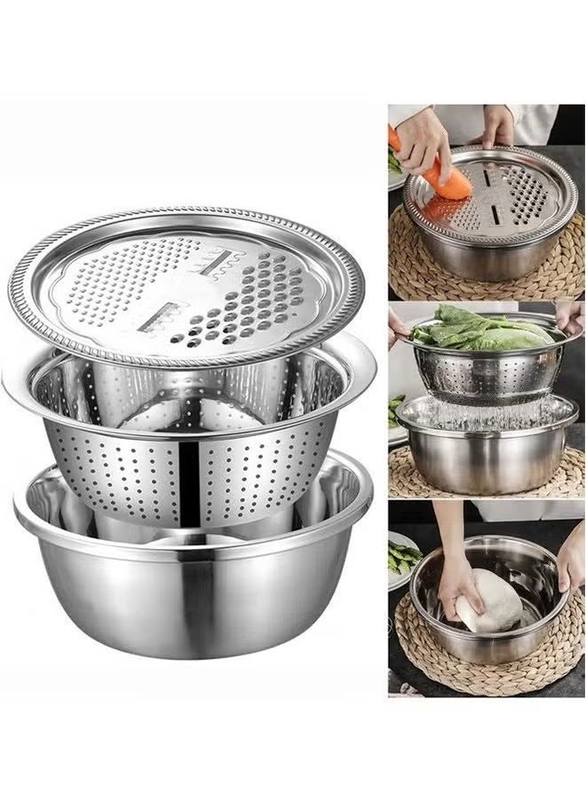 BLOOMING TIME 3 Piece Multifunctional Stainless Steel Kitchen Grater Set, Can Wash Vegetables And Drain, Can Be Grated And Sliced  - Image 2