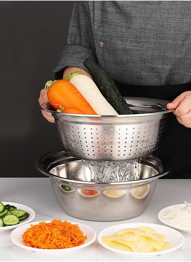BLOOMING TIME 3 Piece Multifunctional Stainless Steel Kitchen Grater Set, Can Wash Vegetables And Drain, Can Be Grated And Sliced  - Image 3