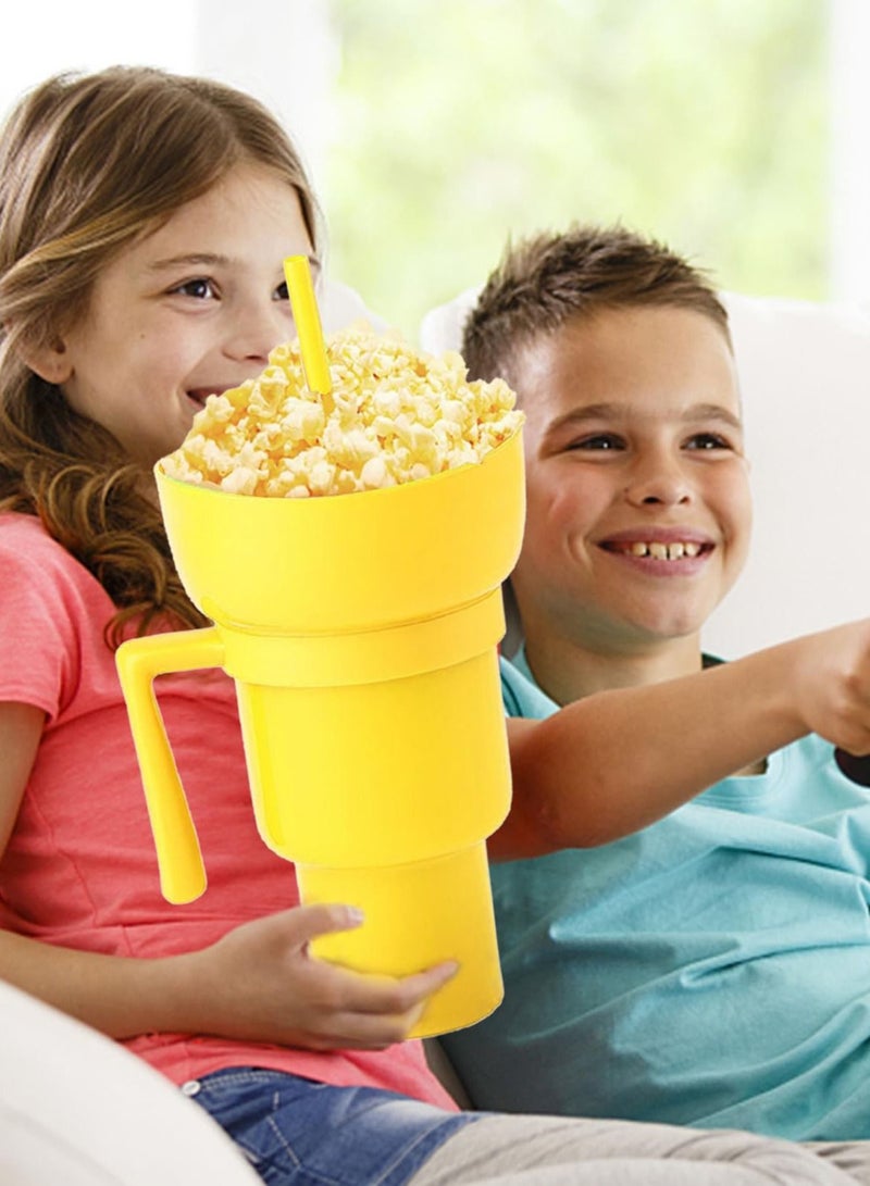 واي آند دي Stadium Tumbler with Snack Bowl, 2 In 1 Straw, Leakproof Cup, Reusable and Drink Cup for Adults, Kids - Image 3