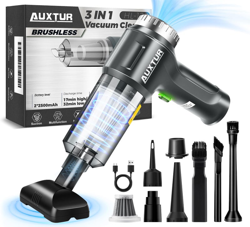 AUXTUR Handheld Vacuum Cordless3 in 1 Car Vacuum Cleaner High PowerBrushless Motor 12000PASuper Suction Power VacuumsCableSmall Portable and Rechargeable Cleaner for Car