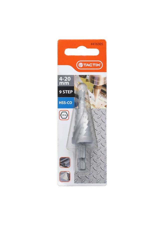 Tactix 9-Step Break-Resistant HSS-CO Progressive Step Drill Bit Silver 4-20mm 
