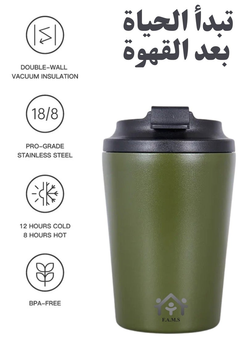 F.A.M.S Stainless Steel Travel Coffee Mug Insulated Tumbler with Leak-Proof Lid, Solid Metallic Colors, Hot & Cold Beverage Thermos for Commute Office Travel - Image 2