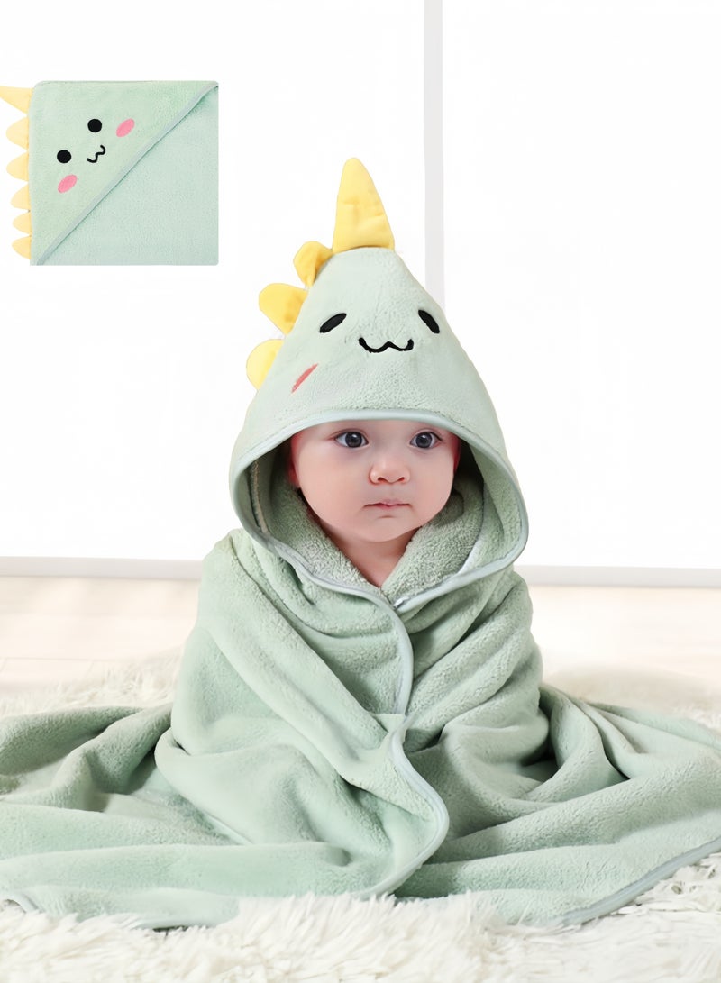 دوكو منشفة استحمام اطفال بغطاء - مقاس ٨٠x٨٠ سم من القطن العضوي - ناعمة فائقة الامتصاص لحديثي الولادة والرضع - بتصميم ديناصور أخضر - Image 1