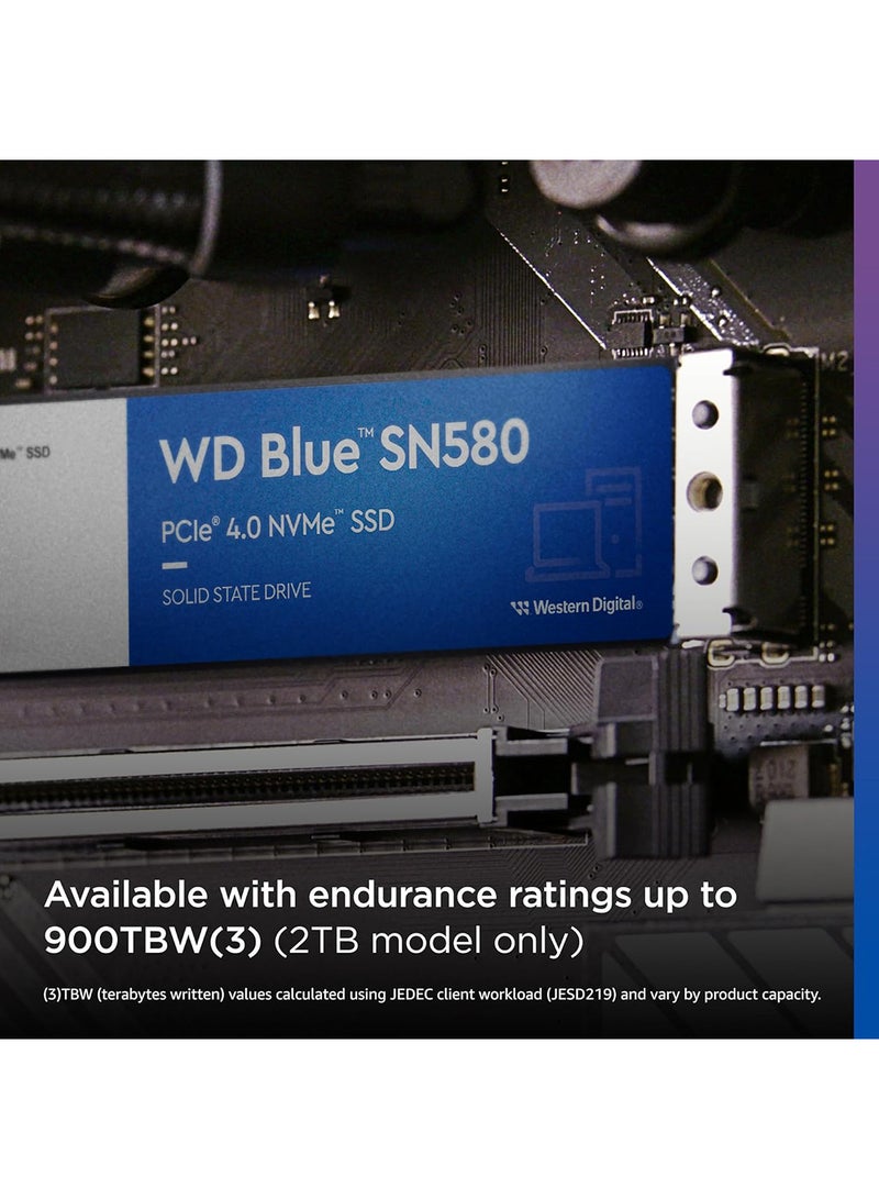 دبليو دي محرك أقراص الحالة الصلبة الداخلي SSD سعة 1 تيرابايت أزرق SN580 NVMe - Gen4 x4 PCIe 16 جيجابايت/ثانية، M.2 2280، حتى 4,150 ميجابايت/ثانية - WDS100T3B0E - Image 5