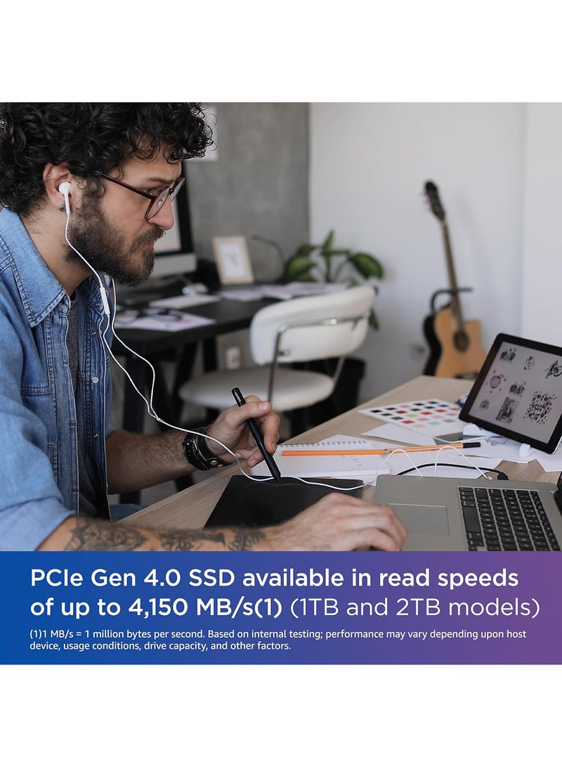 دبليو دي محرك أقراص الحالة الصلبة الداخلي SSD سعة 1 تيرابايت أزرق SN580 NVMe - Gen4 x4 PCIe 16 جيجابايت/ثانية، M.2 2280، حتى 4,150 ميجابايت/ثانية - WDS100T3B0E - Image 2