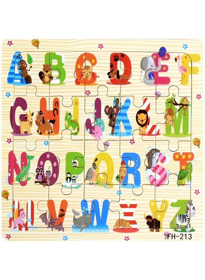 Wooden Letter Jigsaw Puzzles For Kids 20Pcs Cartoon Design Educational Toy Gift - Image 1