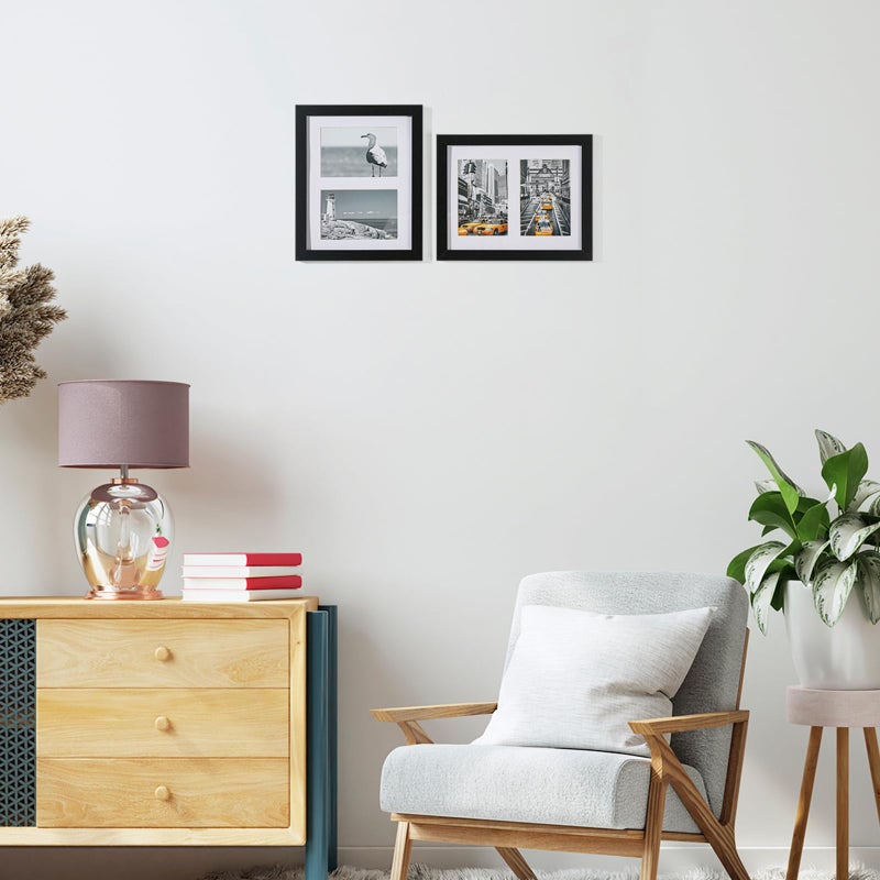 UMICAL 8x10 Picture Frame with HD Plexiglass and White Mat displays (2) 4x6 Pictures Black Wood Collage Photo Frames for Table Top Stand and Wall Mounting - Image 4