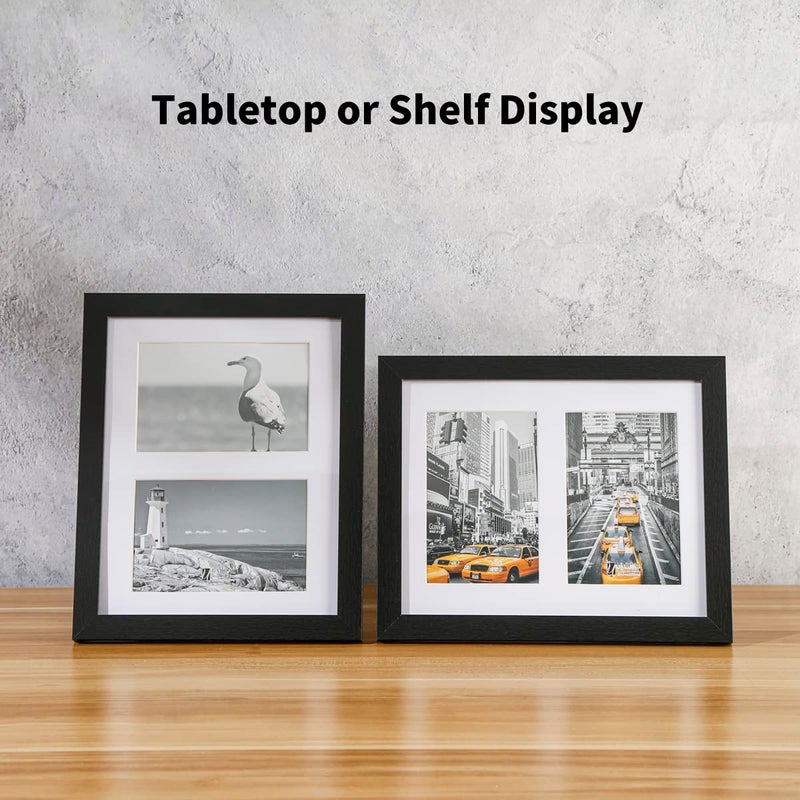 UMICAL 8x10 Picture Frame with HD Plexiglass and White Mat displays (2) 4x6 Pictures Black Wood Collage Photo Frames for Table Top Stand and Wall Mounting - Image 3