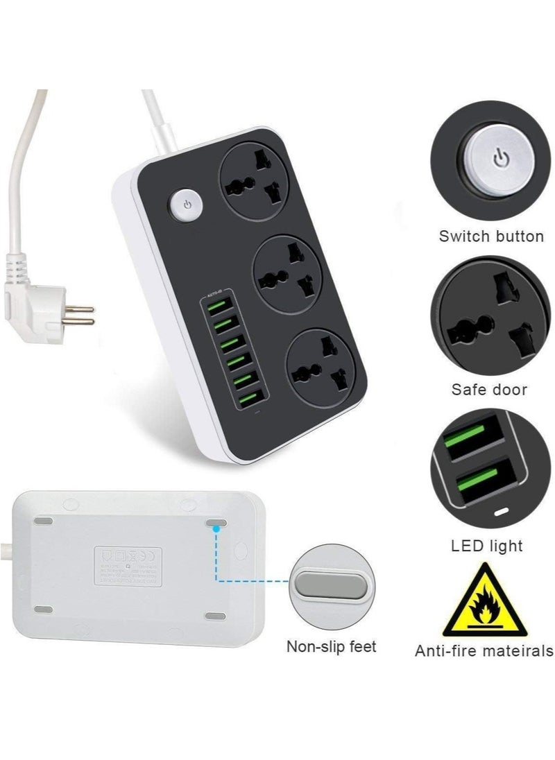 Generic GLOBAL Extension Cord with 6 USB Slots & 3-Way Plug – Heavy Duty Power Strip with Surge Protector (Black)  - Image 2