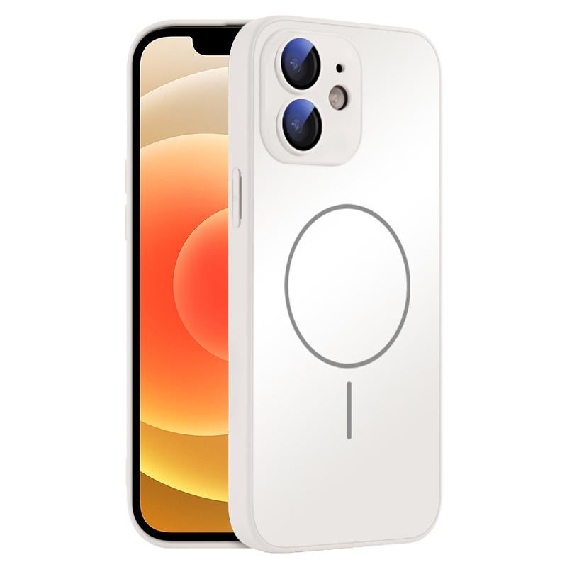 HuHa Protective Cover For iPhone 12 Thin Circle MagSafe Skin-feel AG Glass Phone Case(White) - Image 1