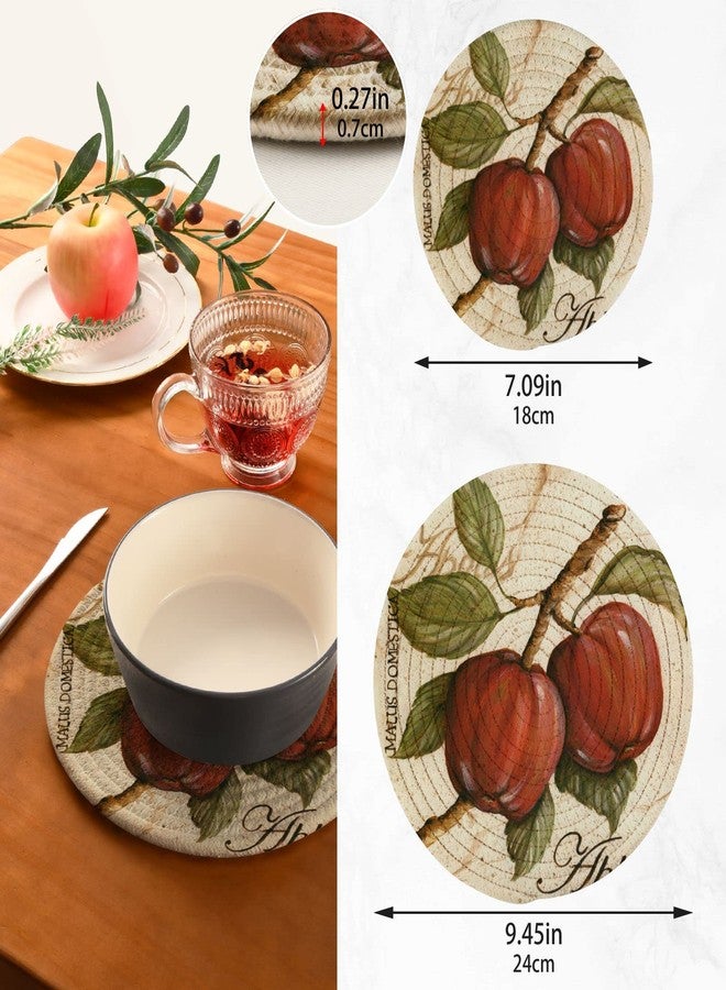 Kigai Apple Round Cotton Trivets Pot Holders, Hot Pads Pure Cotton Stylish Coasters for Boho, Farmhouse, Kitchen Decor - 2pcs - Image 3