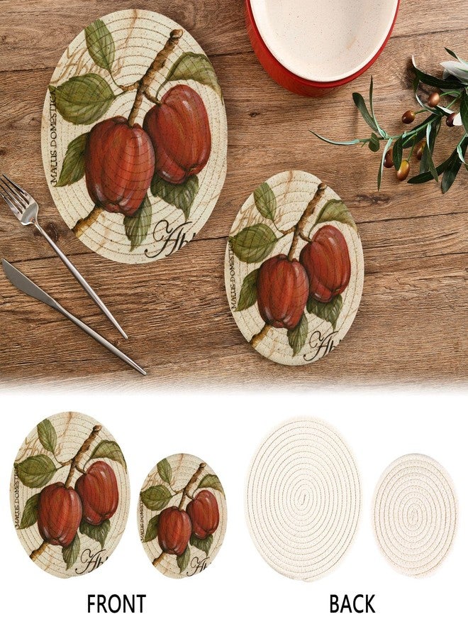 Kigai Apple Round Cotton Trivets Pot Holders, Hot Pads Pure Cotton Stylish Coasters for Boho, Farmhouse, Kitchen Decor - 2pcs - Image 4
