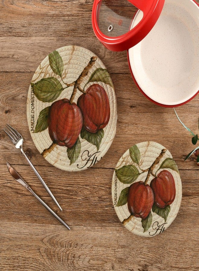 Kigai Apple Round Cotton Trivets Pot Holders, Hot Pads Pure Cotton Stylish Coasters for Boho, Farmhouse, Kitchen Decor - 2pcs - Image 2