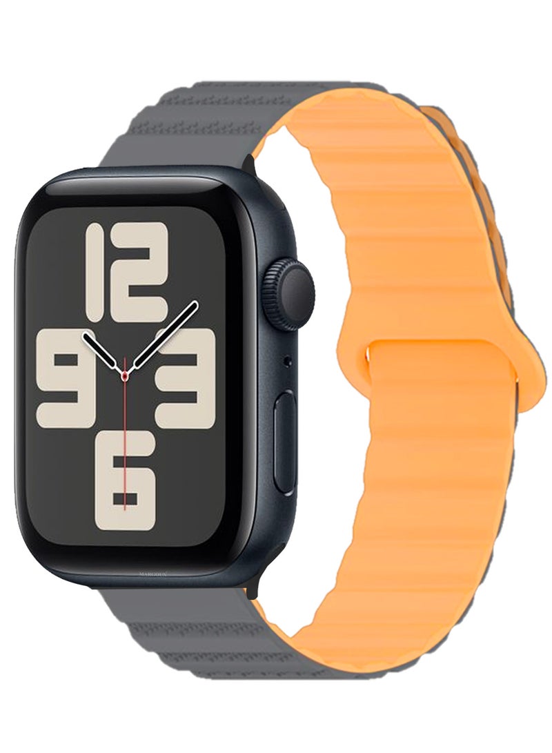 CATANES Sport Magnetic Watch Band, Compatible with Apple Watch 44mm 45mm 49mm, 42mm(Series 1-3 Case) Silicone Strap for iWatch Series 9/8/7/6/SE/Ultra - Grey Orange - Image 2