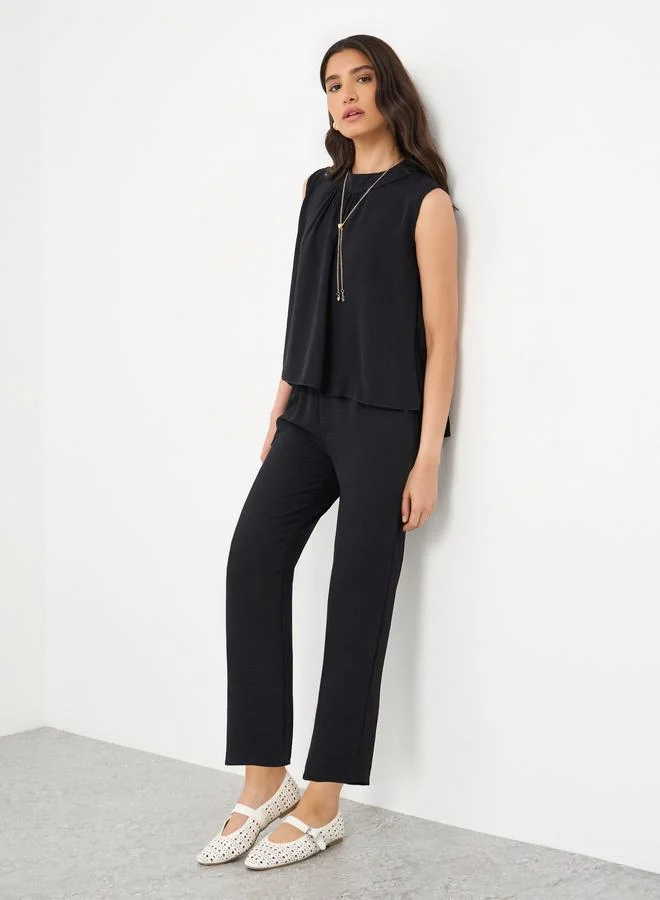Take Two Take Two Black Sleeveless Top and Pants Co-Ords with Necklace