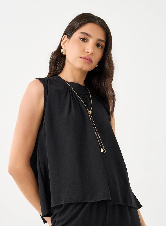 Take Two Take Two Black Sleeveless Top and Pants Co-Ords with Necklace