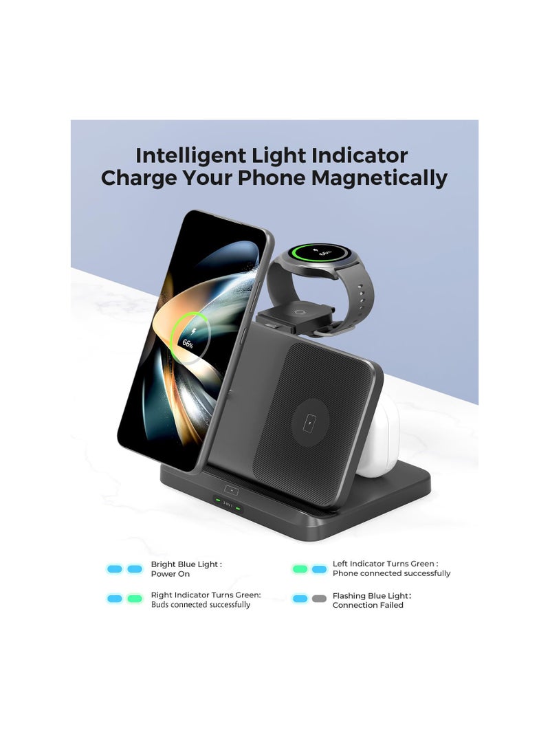 SOLARAE 3-in-1 Foldable Wireless Charging Station for Samsung Galaxy Z Fold 5/4/3, Z Flip 5/4/3, S23/S22/S21/S20, Note 20/10 Ultra, Watch 6/5/Pro/4/3/Active, Buds/2/Pro/Live - Fast Charger. - Image 2