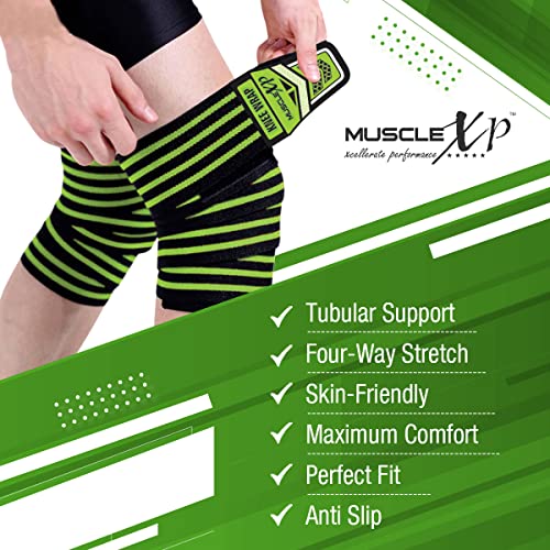 MuscleXP DrFitness+ Knee Wraps for Cross Training, for Both Left & Right Knees, Compression & Elatic Support, Weight Lifting, Cross fit, Gym Workout, Lightweight & Comfortable (Black & Green), 1 Pair - Image 3