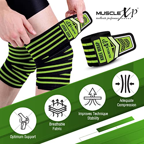 MuscleXP DrFitness+ Knee Wraps for Cross Training, for Both Left & Right Knees, Compression & Elatic Support, Weight Lifting, Cross fit, Gym Workout, Lightweight & Comfortable (Black & Green), 1 Pair - Image 5