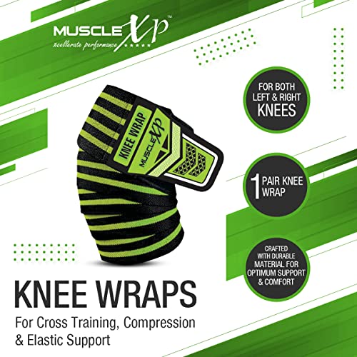 MuscleXP DrFitness+ Knee Wraps for Cross Training, for Both Left & Right Knees, Compression & Elatic Support, Weight Lifting, Cross fit, Gym Workout, Lightweight & Comfortable (Black & Green), 1 Pair - Image 2