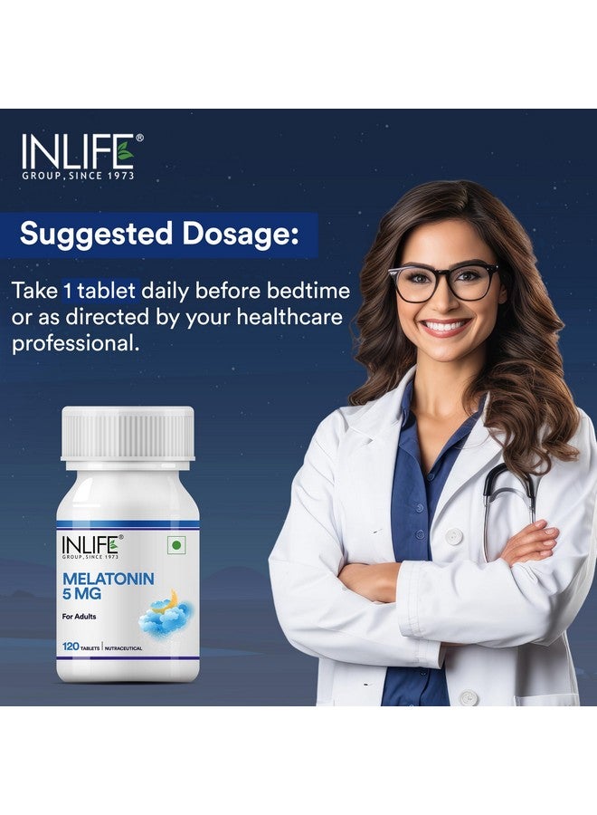 INLIFE Melatonin 5mg Tablets | Promotes Sleep and Relaxation | Vegetarian Friendly & Easy to Swallow Supplement for Men and Women - 120 Tablets (Pack of 1) - Image 3