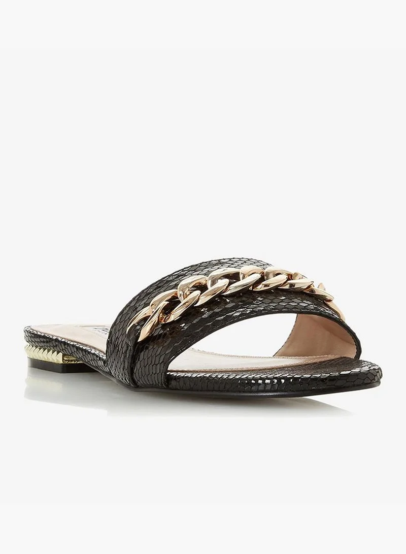 Dune LONDON Metallic Chain Detailed Open Toe Flats - Black