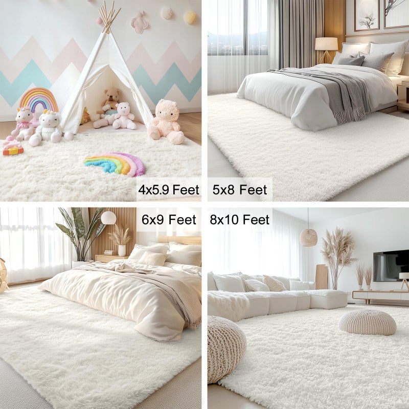 OLANLY 8x10 Machine Washable Large Area Rugs for Living Room, Bedroom, Soft Fluffy Shaggy Bedside Rug, Indoor Floor Carpet for Kids Girls and Boys, Dorms, Nursery, Home Decor Aesthetic, Ivory - Image 5