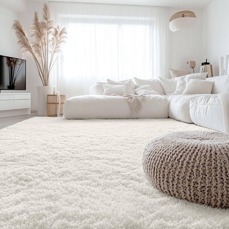 OLANLY 8x10 Machine Washable Large Area Rugs for Living Room, Bedroom, Soft Fluffy Shaggy Bedside Rug, Indoor Floor Carpet for Kids Girls and Boys, Dorms, Nursery, Home Decor Aesthetic, Ivory - Image 1