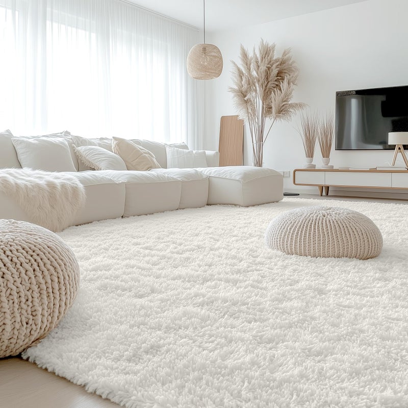 OLANLY 8x10 Machine Washable Large Area Rugs for Living Room, Bedroom, Soft Fluffy Shaggy Bedside Rug, Indoor Floor Carpet for Kids Girls and Boys, Dorms, Nursery, Home Decor Aesthetic, Ivory - Image 3