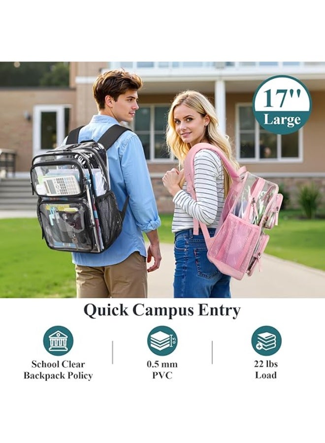Arabest Clear Backpack, Transparent Heavy Duty PVC School Backpack, Water-Resistant Large See Through Backpack with Adjustable Shoulder Straps, Clear Bookbag for Student School Work Sports Travel - Image 5