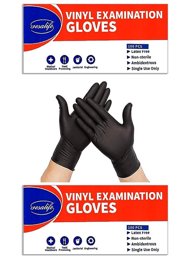 Gesalife Pack of 2 Powder Free Disposable Vinyl Black Gloves 100 Pcs  - Image 1