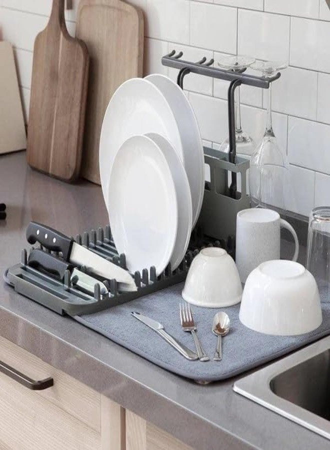 Styleys Dish Drainer Kitchen Mat with Plate Rack, Microfiber Dish Drying Mat, Table Decorations - Grey - Image 3
