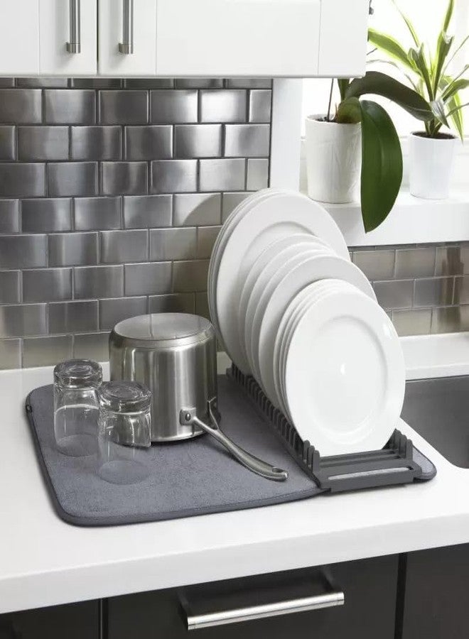Styleys Dish Drainer Kitchen Mat with Plate Rack, Microfiber Dish Drying Mat, Table Decorations - Grey - Image 2