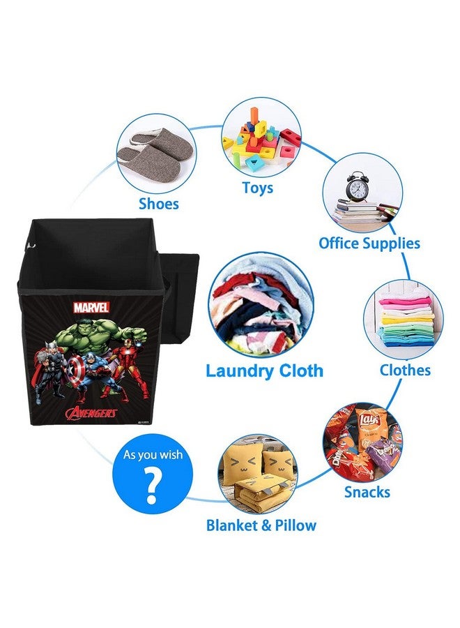 Kuber Industries Foldable Laundry Basket for Clothes with Lid | Marvel Avengers Print | Cloth Storage Box for Washing | Toy Storage Organizer | 45 LTR | Black - Image 4