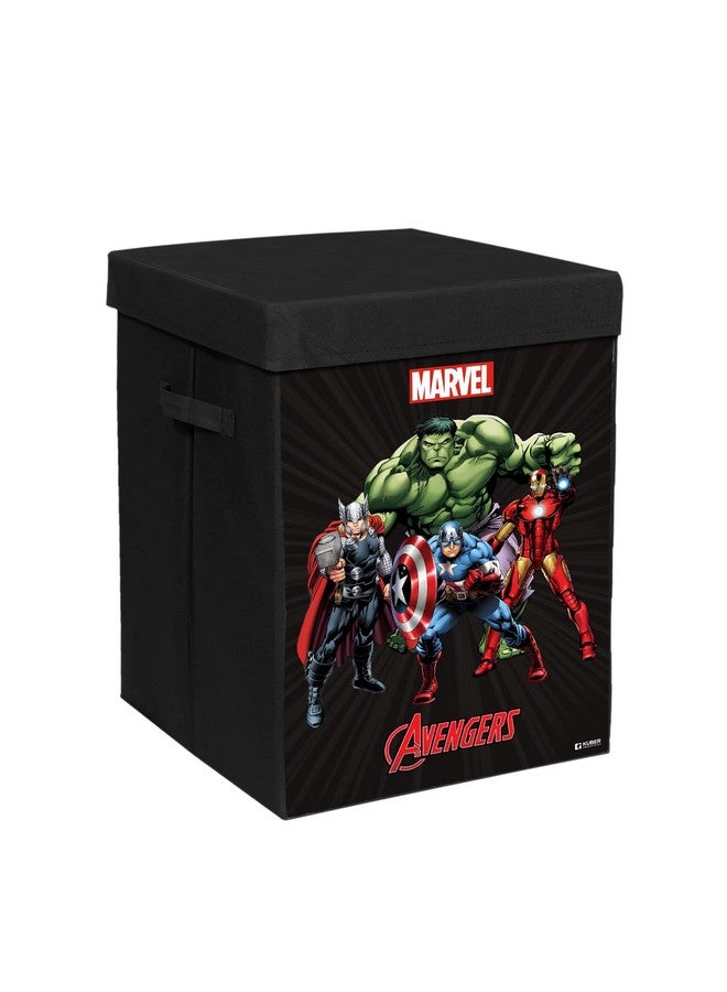Kuber Industries Foldable Laundry Basket for Clothes with Lid | Marvel Avengers Print | Cloth Storage Box for Washing | Toy Storage Organizer | 45 LTR | Black - Image 1