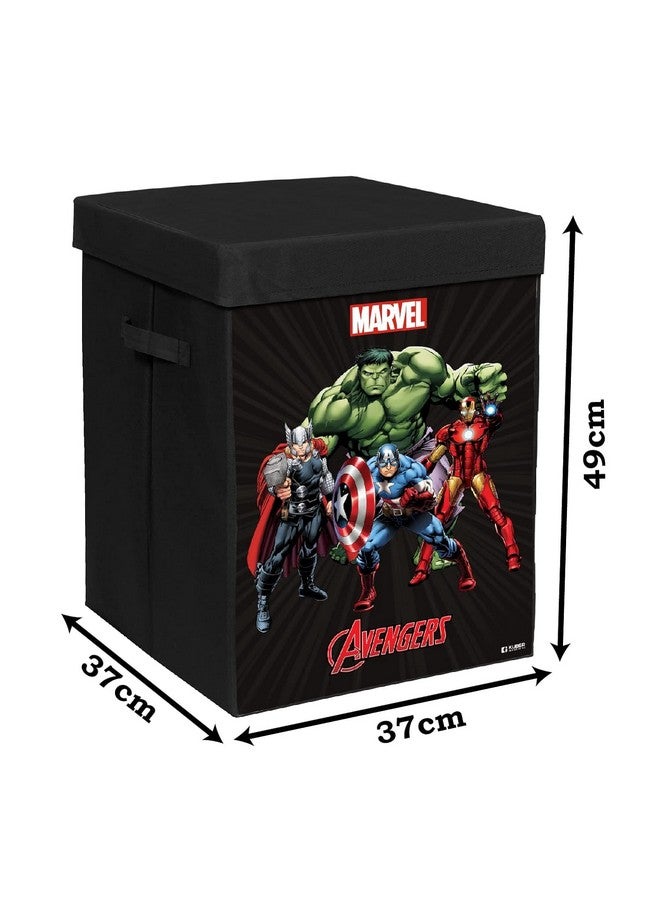 Kuber Industries Foldable Laundry Basket for Clothes with Lid | Marvel Avengers Print | Cloth Storage Box for Washing | Toy Storage Organizer | 45 LTR | Black - Image 3