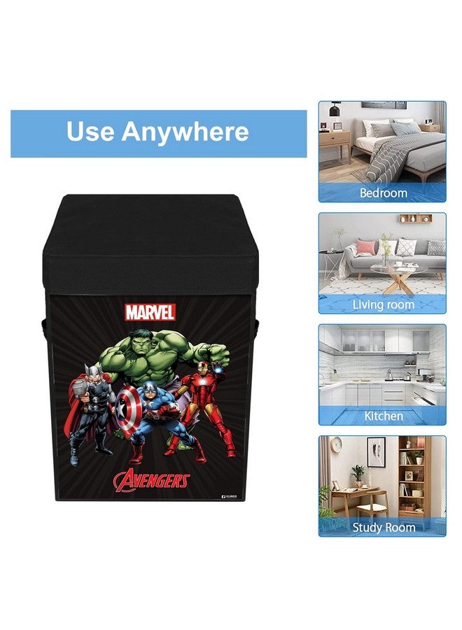 Kuber Industries Foldable Laundry Basket for Clothes with Lid | Marvel Avengers Print | Cloth Storage Box for Washing | Toy Storage Organizer | 45 LTR | Black - Image 5