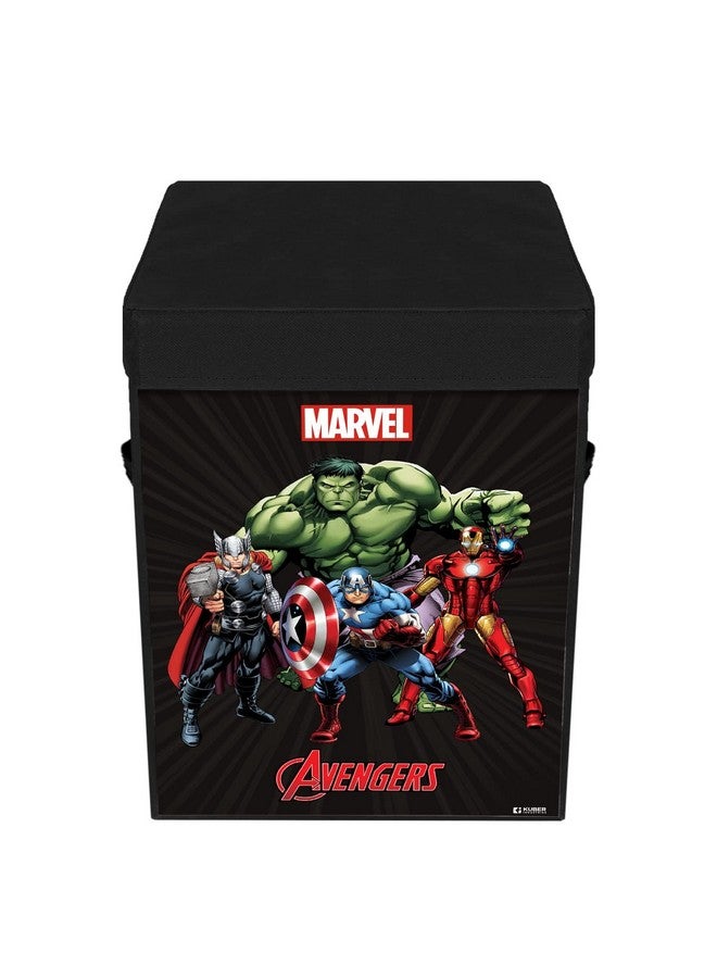 Kuber Industries Foldable Laundry Basket for Clothes with Lid | Marvel Avengers Print | Cloth Storage Box for Washing | Toy Storage Organizer | 45 LTR | Black - Image 2