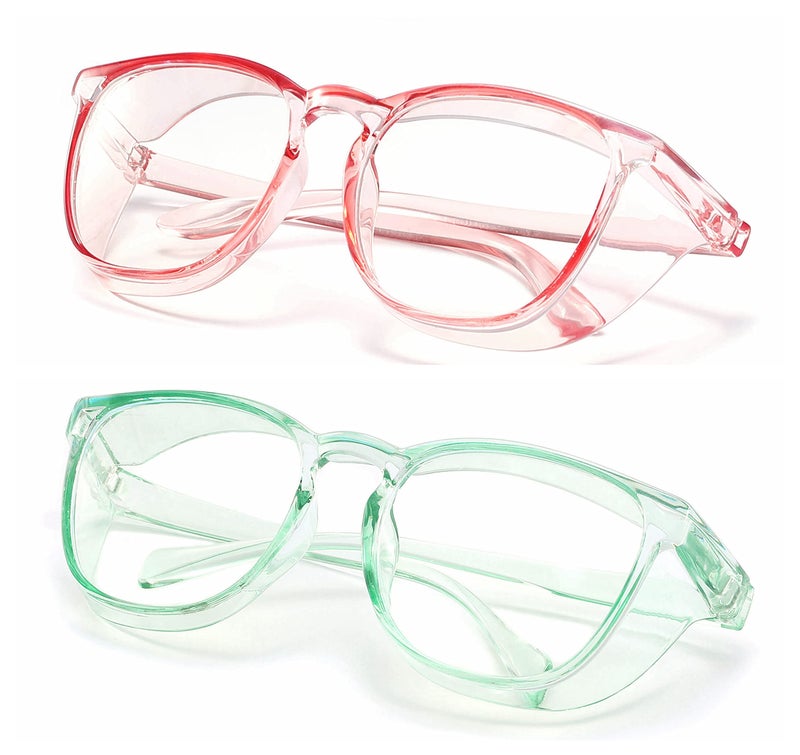 Alsenor Safety Glasses Anti Fog Goggles Protective Eyewear Blue Light Blocking Anti Dust Uv Protection Glasses For Men Women (2 Pack (Pink + Jade)) - Image 1