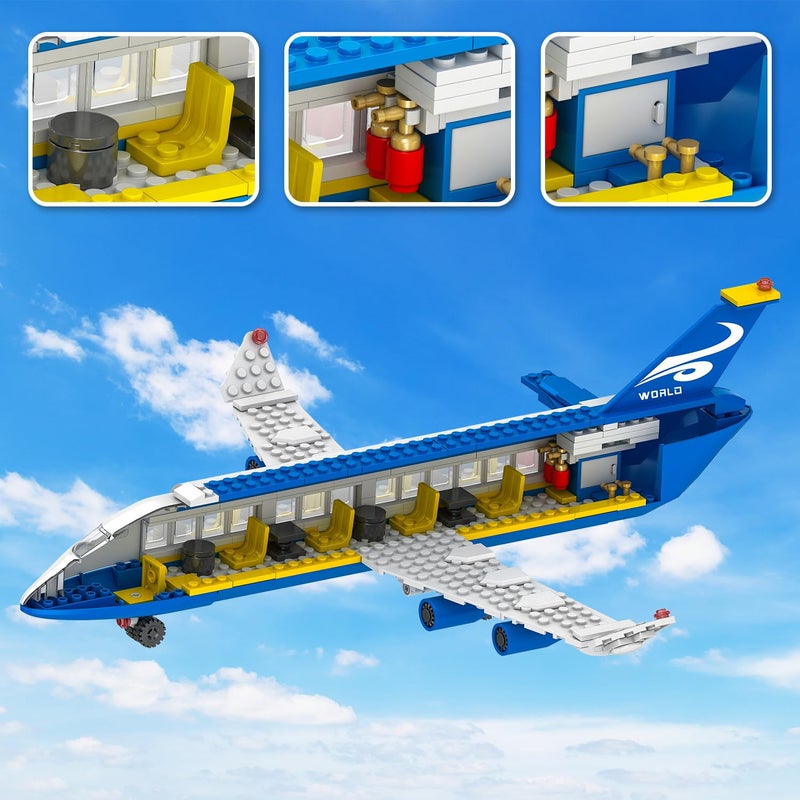 WINGIFT 516 Pcs City Passenger Airplane Building Set, 6 IN1 Plane Building Blocks Toys, STEM Aircraft Bricks with Shuttle Bus, Baggage Truck,Airplanes Model Toys Gifts for Adults Boys Girls Age 6-12+ - Image 5