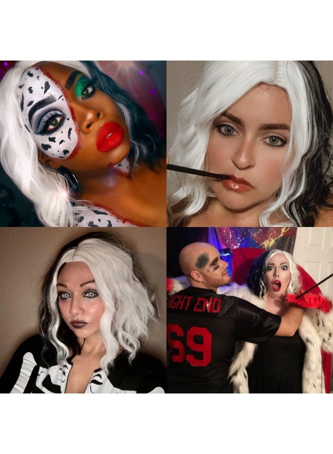 Cying Lin Short Bob Wavy Curly Wig Black And White Wig For Women Cosplay Halloween Wigs Heat Resistant Bob Party Wig Include Wig Cap (Black And White) - Image 3